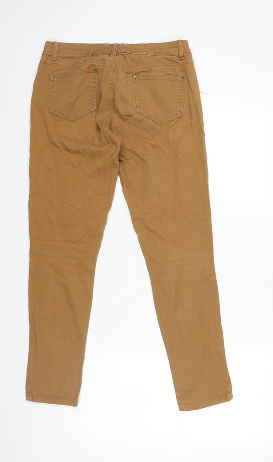 Miss Selfridge Womens Brown Cotton Skinny Jeans Size 12 L28 in Regular Zip
