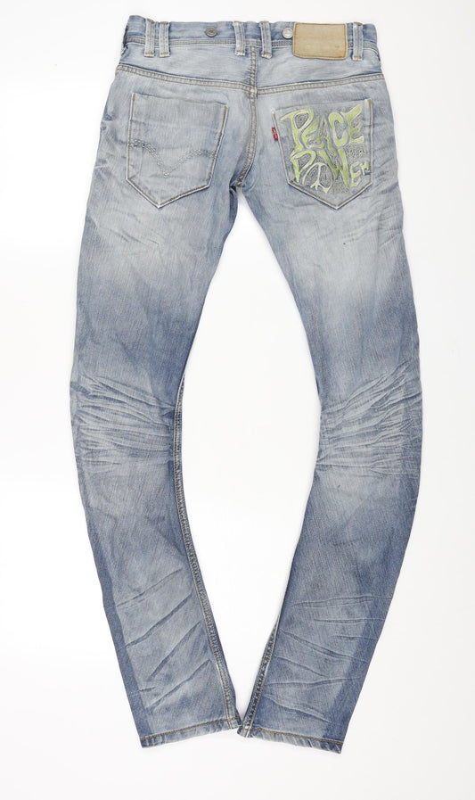 Levi's Mens Blue Cotton Skinny Jeans Size 30 in L34 in Regular Zip - Embroidered Pocket Peace Power