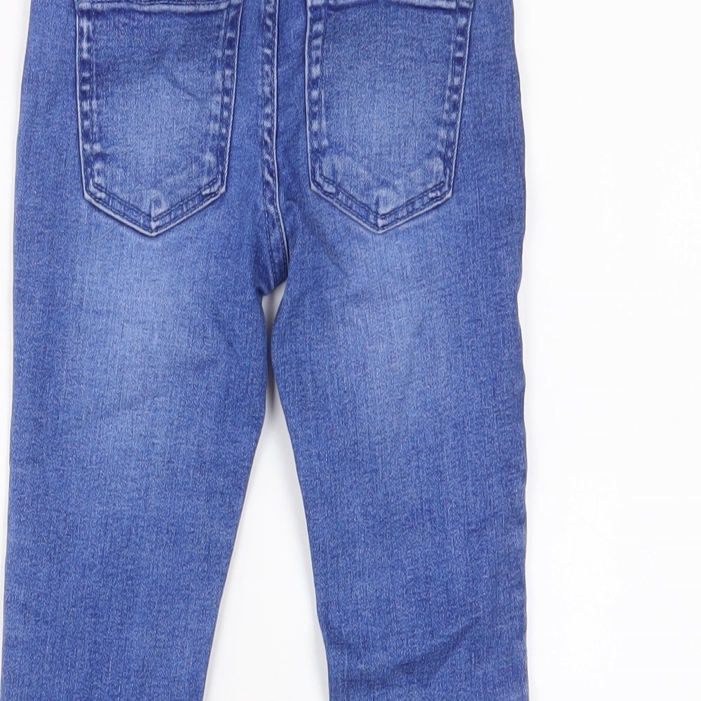Brand and care label for Denim & Co. girls’ blue cotton skinny jeans, size 4-5, years regular zip - adjustable waist