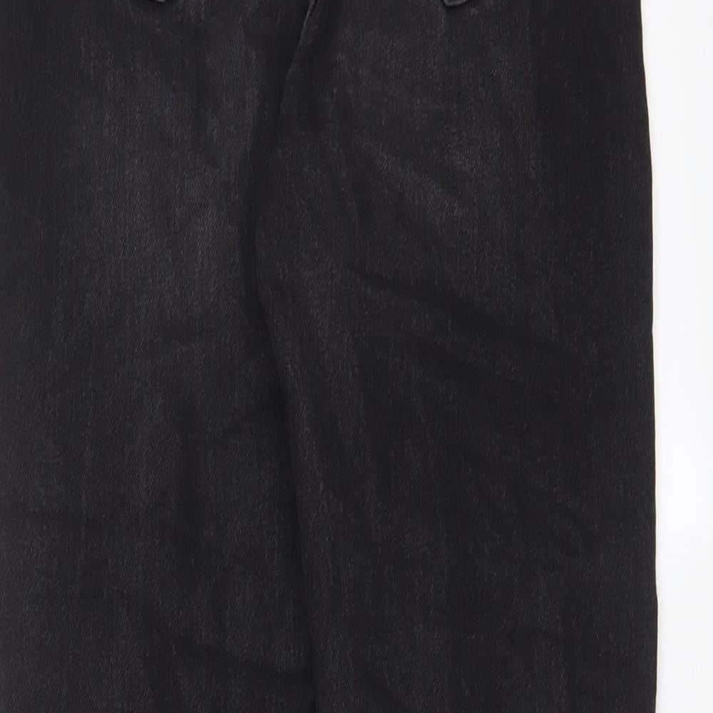 Brand and care label for Denim & Co. women’s black cotton straight jeans, size UK 4, 28-inch leg regular zip