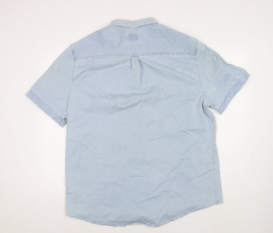 River Island Mens Blue Cotton Button-Up Size 2XL Collared Button