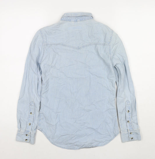 Topshop Womens Blue Cotton Basic Button-Up Size 6 Collared