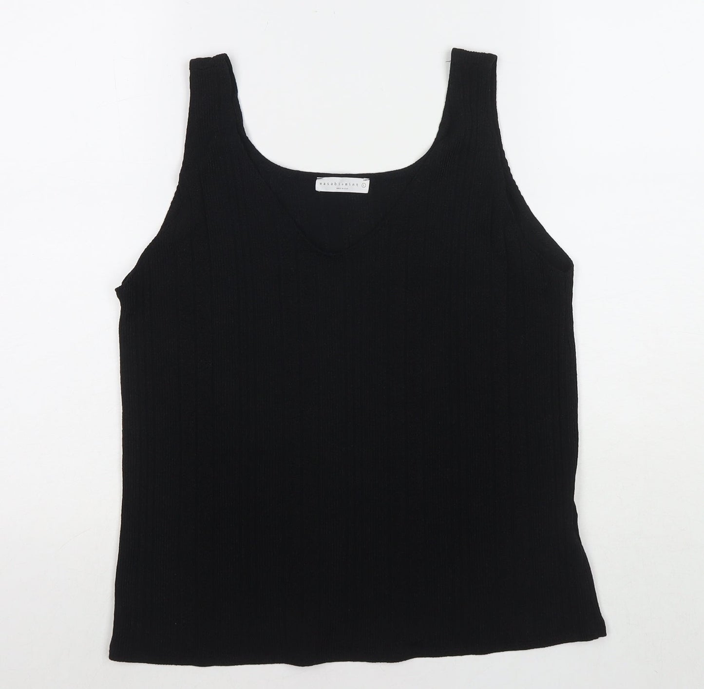 Wasabi+Mint Womens Black Polyester Basic Tank Size L Scoop Neck
