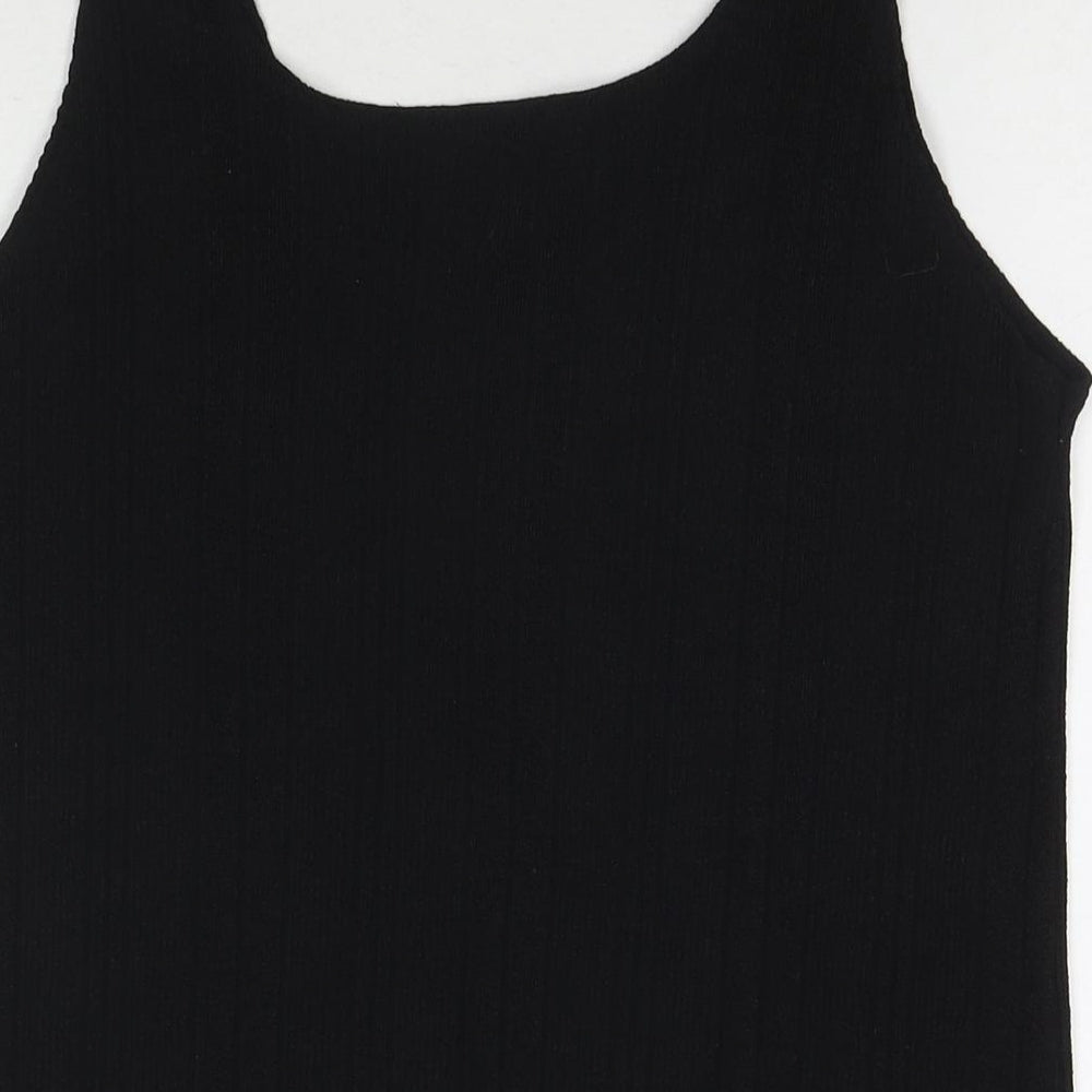 Wasabi+Mint Womens Black Polyester Basic Tank Size L Scoop Neck