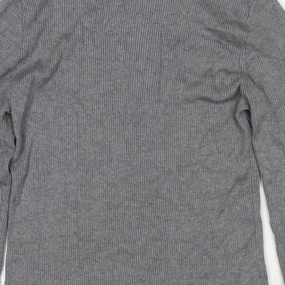 Brand and care label for ESPRIT women’s grey roll neck viscose jumper, size M