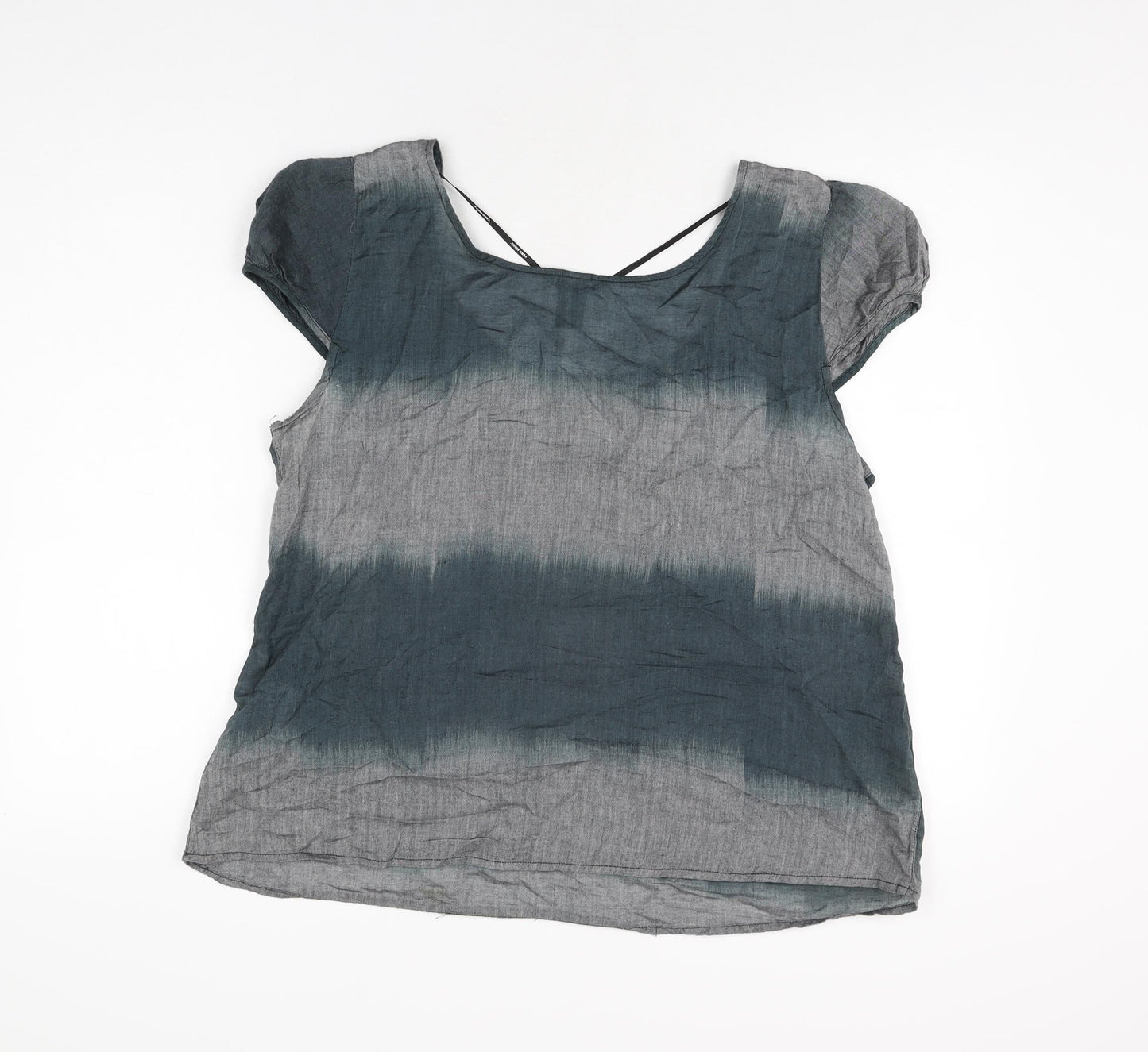 VERO MODA Womens Grey Geometric Cotton Basic T-Shirt Size XL Scoop Neck