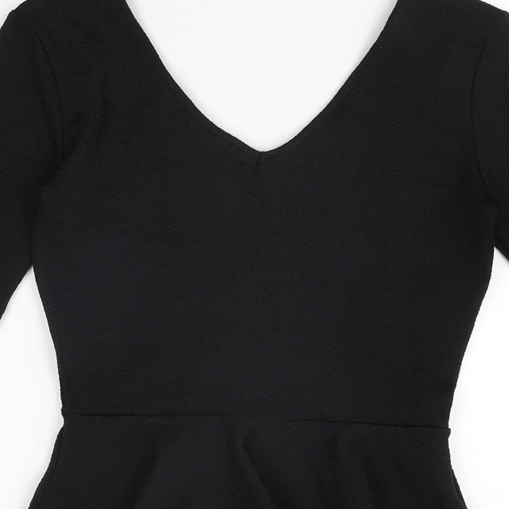 Topshop Womens Black Polyester Basic T-Shirt Size 8 V-Neck