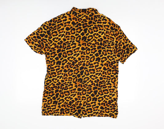 Brave Soul Womens Orange Geometric Viscose Basic Button-Up Size L Collared