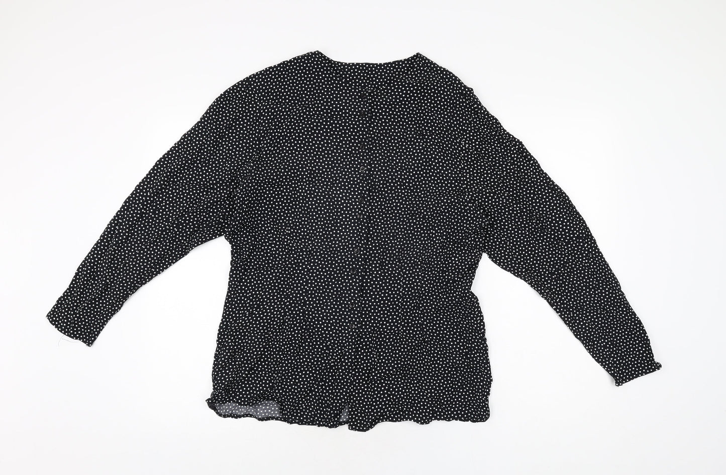 St Michael Womens Black Polka Dot Viscose Basic Button-Up Size 16 Round Neck