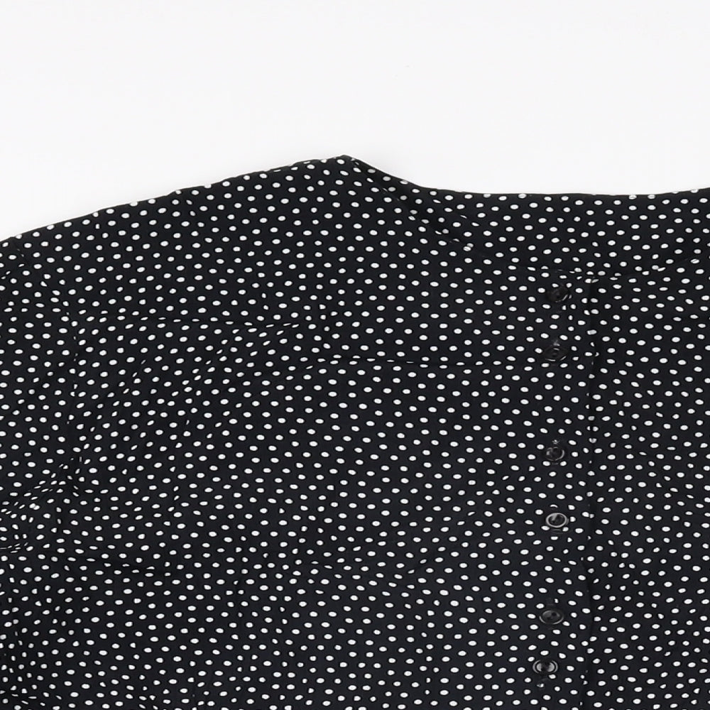St Michael Womens Black Polka Dot Viscose Basic Button-Up Size 16 Round Neck