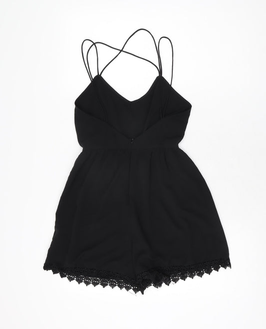 ASOS Womens Black Polyester Playsuit One-Piece Size 4 L3 in Zip