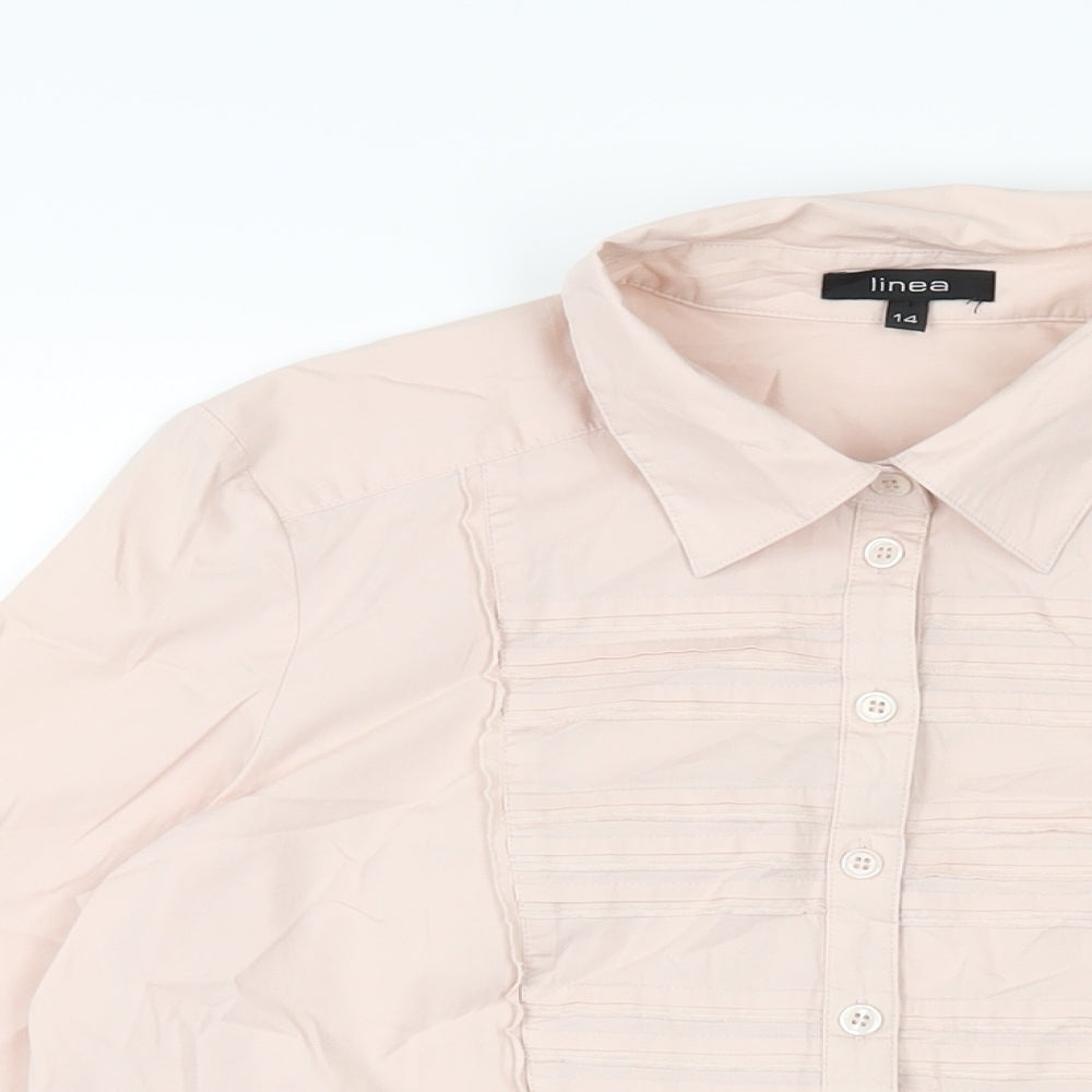 Linea Womens Pink Cotton Basic Button-Up Size 14 Collared