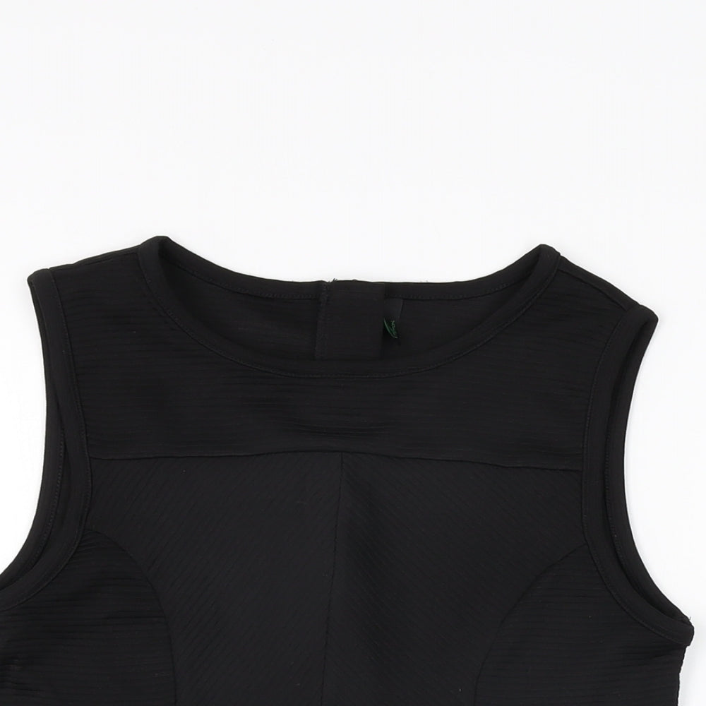 Stile Benetton Womens Black Polyester Basic T-Shirt Size S Round Neck