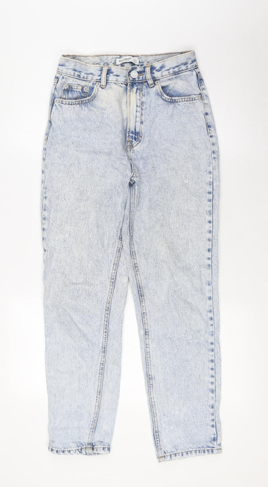 Pull&Bear Womens Blue Cotton Mom Jeans Size 4 L24 in Regular Zip