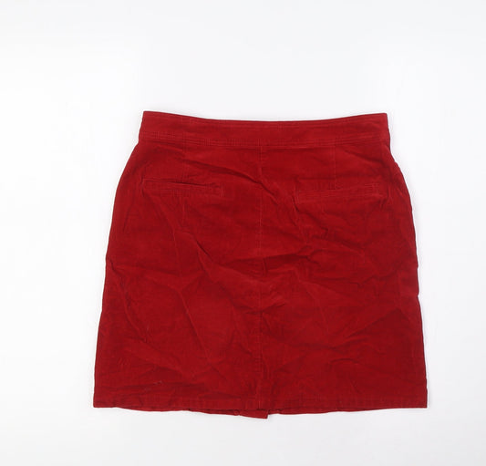 Marks and Spencer Womens Red Cotton A-Line Skirt Size 8 Button