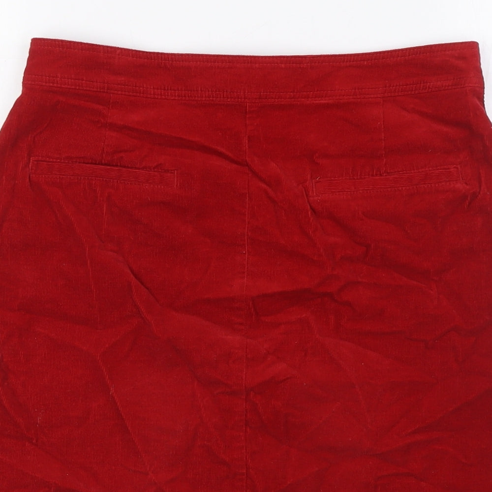 Marks and Spencer Womens Red Cotton A-Line Skirt Size 8 Button