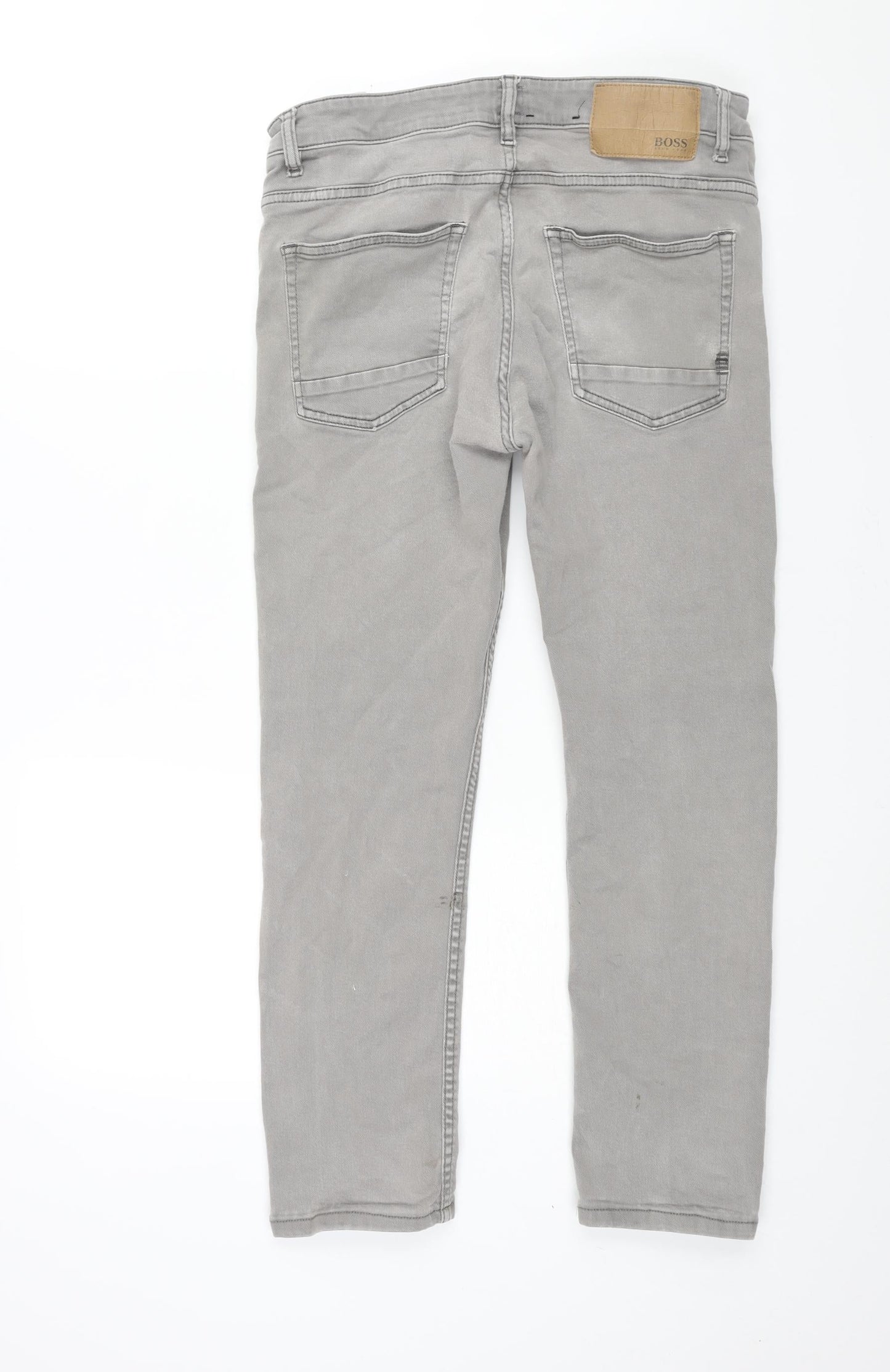 Boss Mens Grey Cotton Straight Jeans Size 32 in L30 in Regular Zip