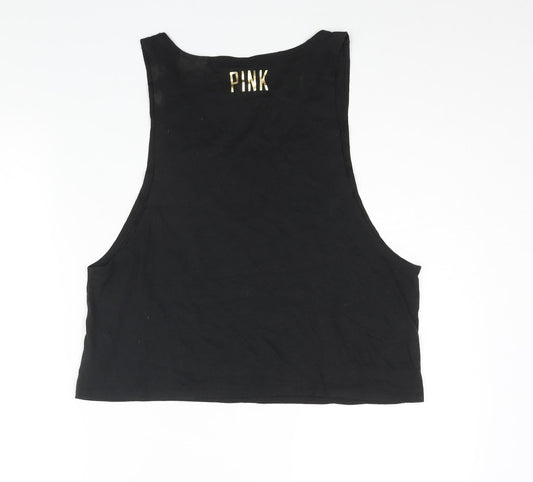 Womens UK Size M PINK Black Cotton Tank
