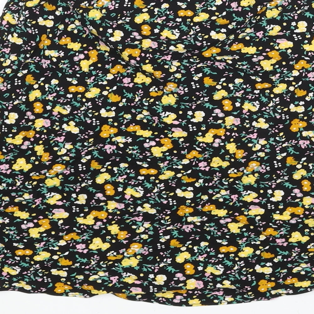 Brand and care label for ASOS women’s multicoloured floral viscose a-line skirt, size UK 4, - elasticated waist