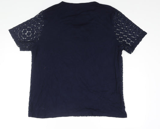 EWM Womens Blue Polyester Basic Blouse Size 18 Round Neck - Lace Front Size 18-20