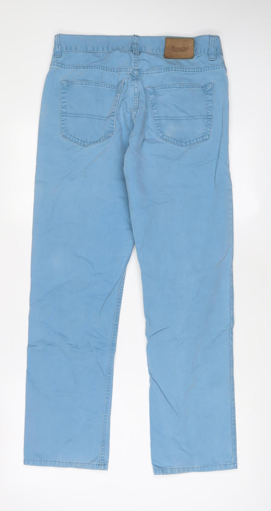 Brocks Mens Blue Cotton Straight Jeans Size 32 in L30 in Regular Zip
