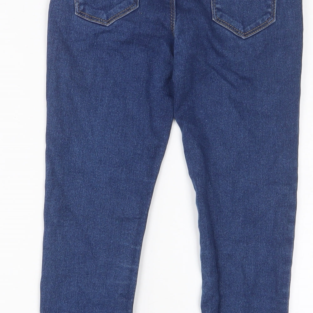 Brand and care label for Denim & Co. girls’ blue cotton skinny jeans, size 8-9, years regular zip - adjustable waist