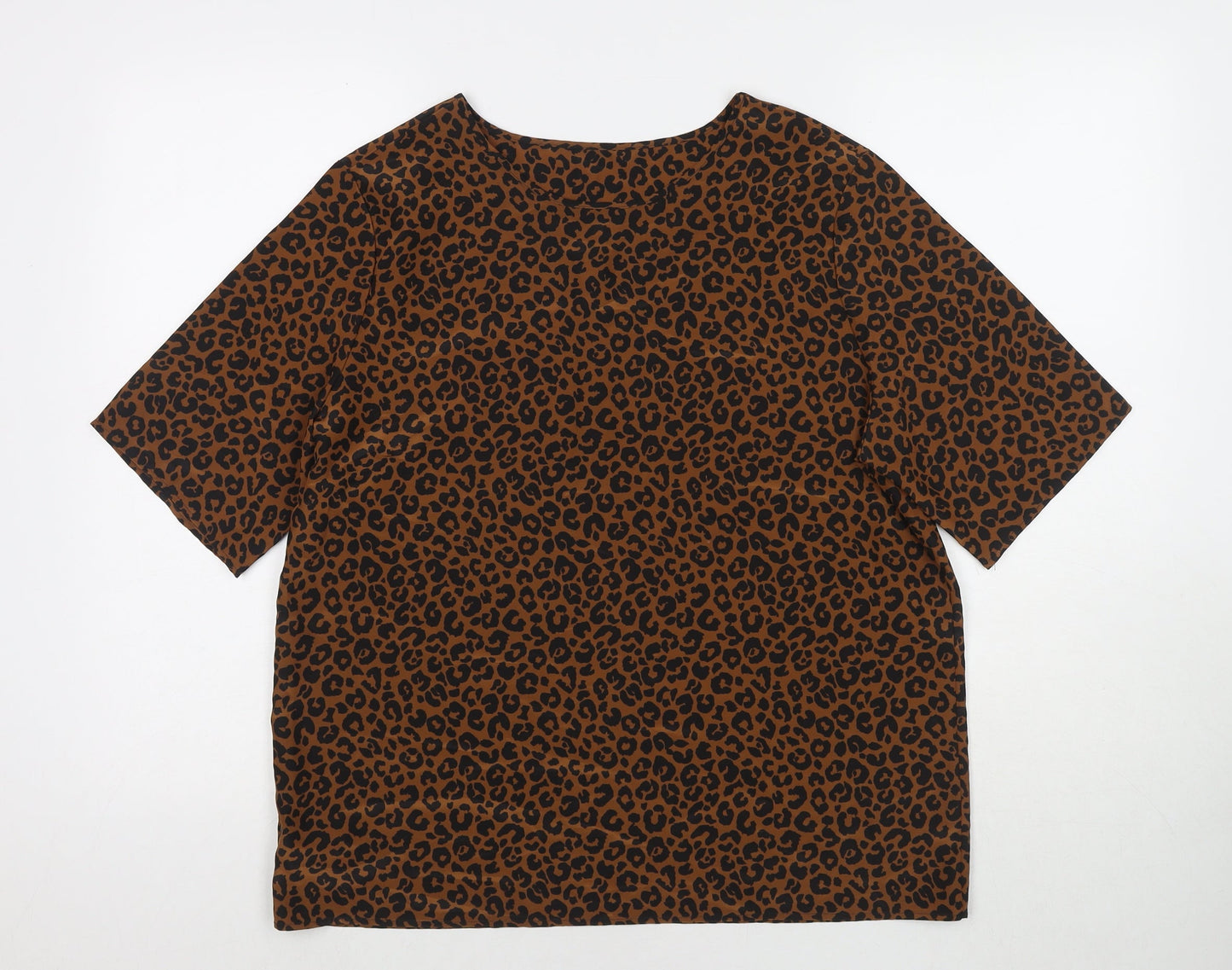 St Michael Womens Brown Animal Print Polyester Basic Blouse Size 14 Round Neck