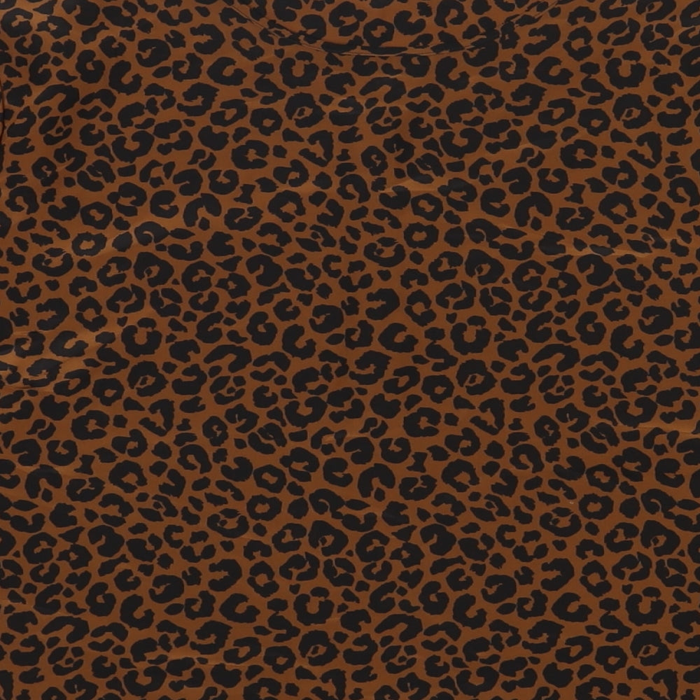St Michael Womens Brown Animal Print Polyester Basic Blouse Size 14 Round Neck