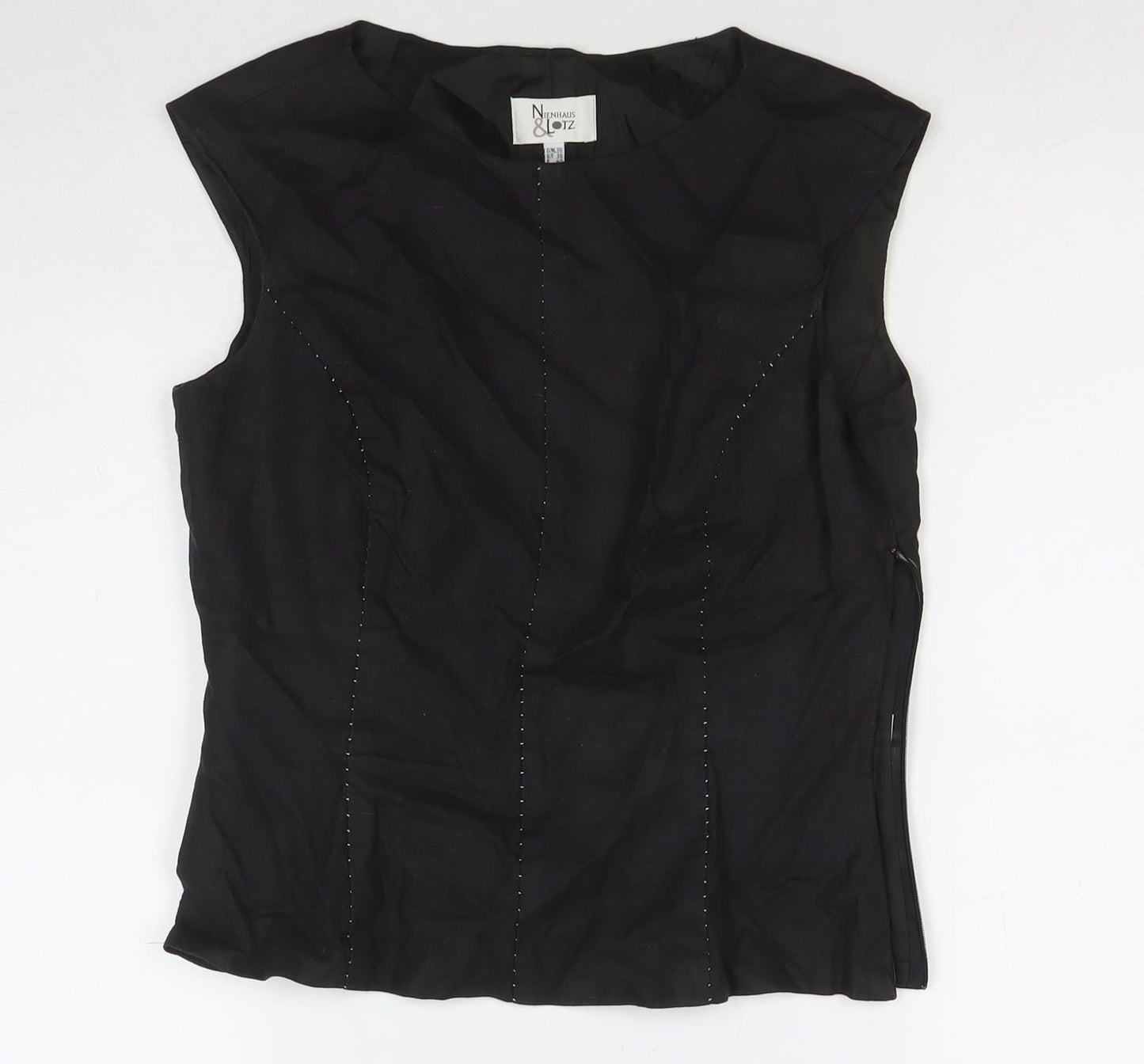 Nienham & lotz Womens Black Polyester Basic Tank Size 10 Round Neck