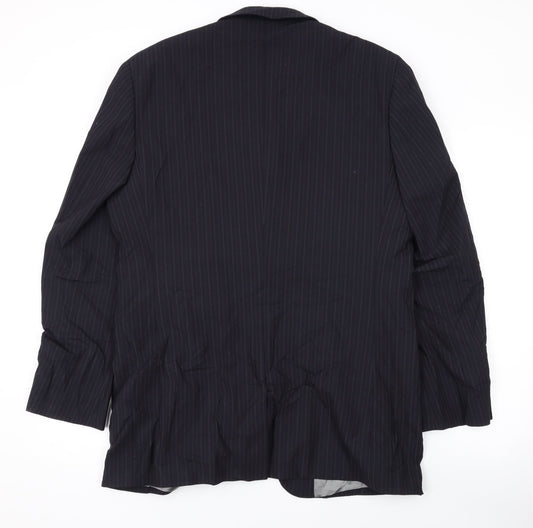 Karl Jackson Mens Black Striped Wool Jacket Suit Jacket Size 40 Regular