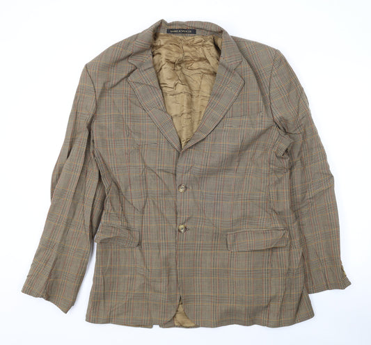 Marks & Spencer Mens Brown Plaid Jacket Blazer Size 40 Button