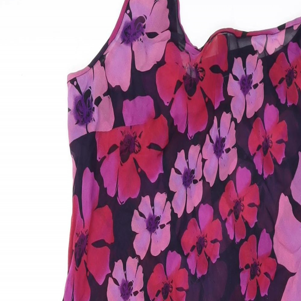 Fenn Wright Manson Womens Purple Floral Polyester Tank Dress Size 16 Scoop Neck Pullover