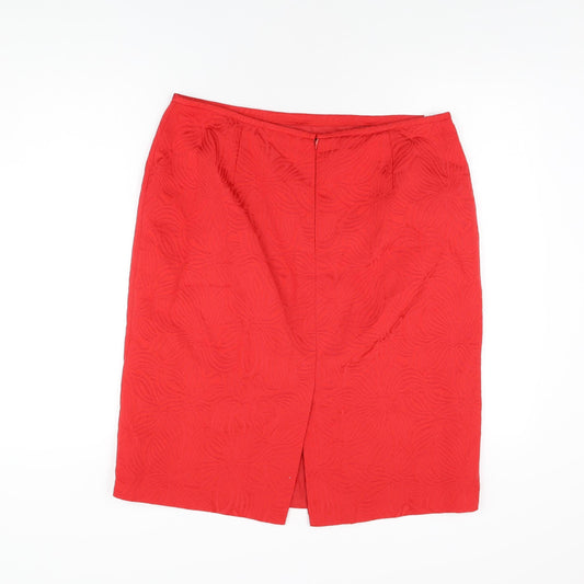 Isabella Womens Red Geometric Cotton Straight & Pencil Skirt Size 14 Zip