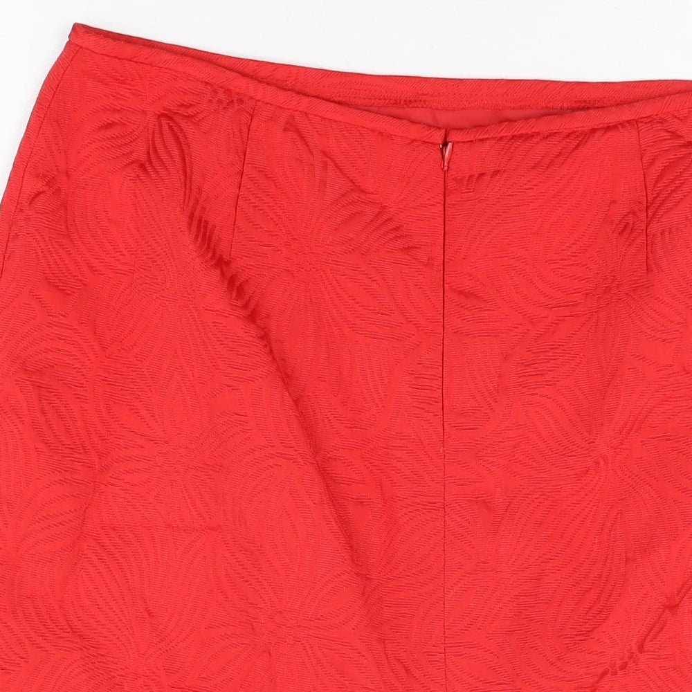 Brand and care label for Isabella women’s red geometric cotton straight & pencil skirt, size UK 14, zip