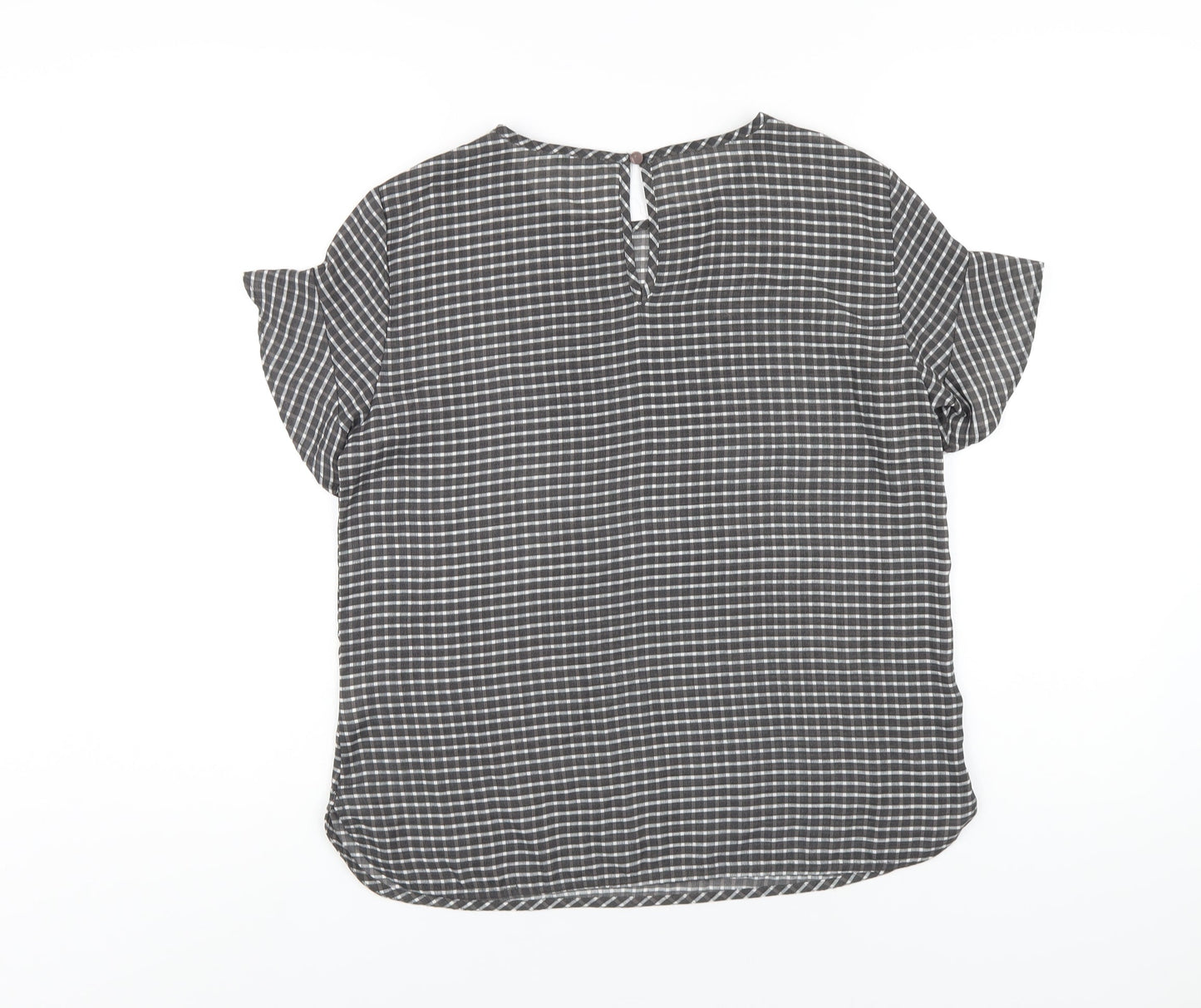 United Colors of Benetton Womens Grey Check Polyester Basic T-Shirt Size S Round Neck