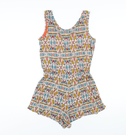 Ambiance Womens Multicoloured Geometric Vinyl Playsuit One-Piece Size S Pullover