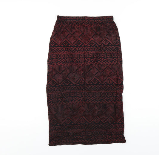 Club L Womens Red Geometric Viscose Straight & Pencil Skirt Size 8