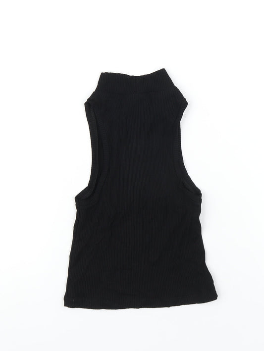 ASOS Womens Black Cotton Basic T-Shirt Size 6 High Neck