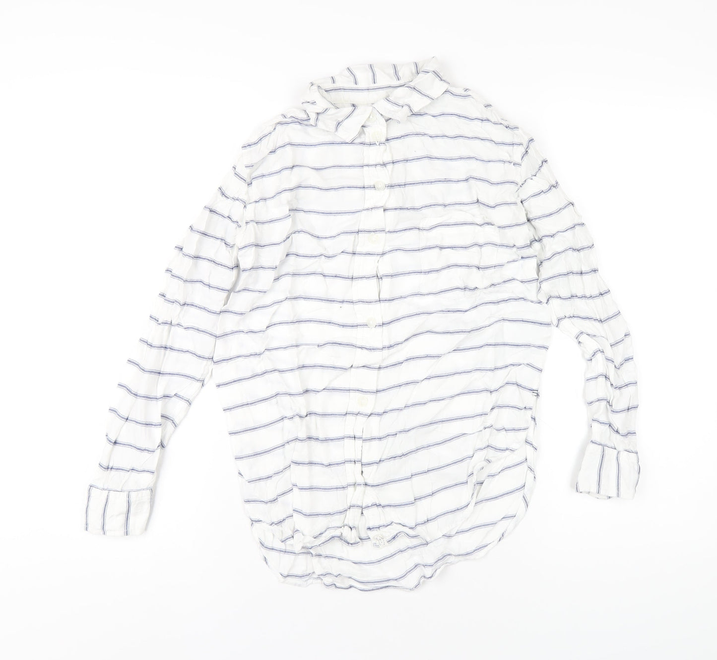 American Eagle Outfitters Womens White Striped Viscose Basic Button-Up Size XS Collared