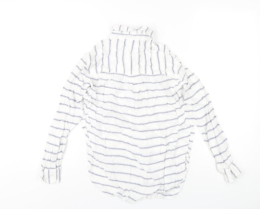 American Eagle Outfitters Womens White Striped Viscose Basic Button-Up Size XS Collared