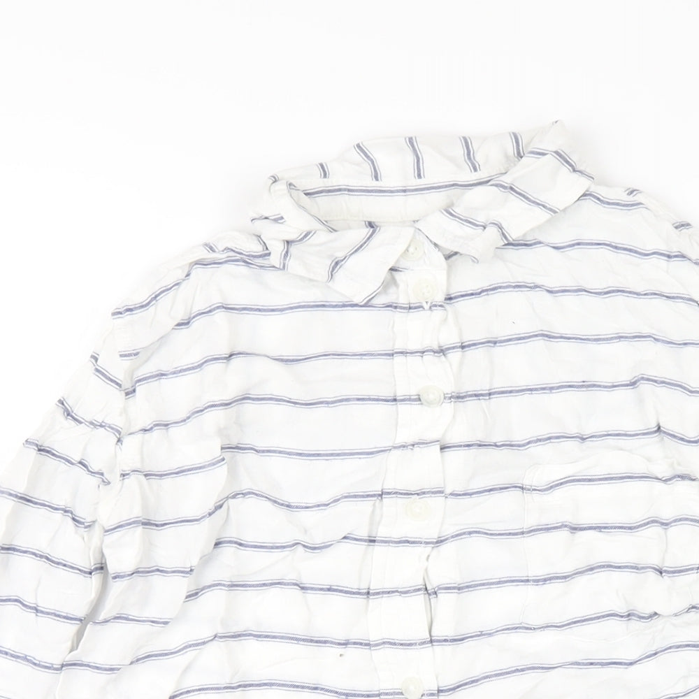 American Eagle Outfitters Womens White Striped Viscose Basic Button-Up Size XS Collared