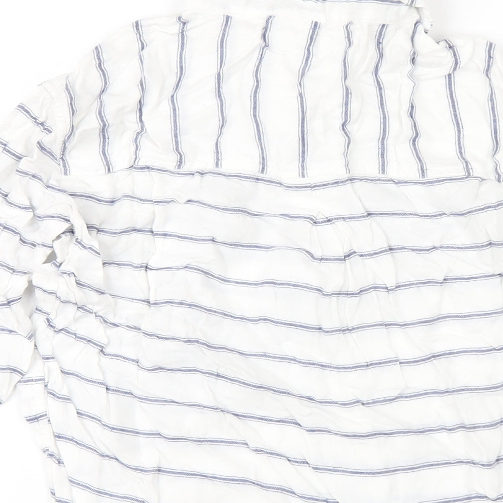 American Eagle Outfitters Womens White Striped Viscose Basic Button-Up Size XS Collared