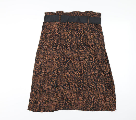 Zara Womens Brown Animal Print Polyester A-Line Skirt Size XL Zip