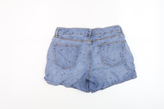 Gap Womens Blue Geometric Cotton Boyfriend Shorts Size 8 L5 in Regular Button