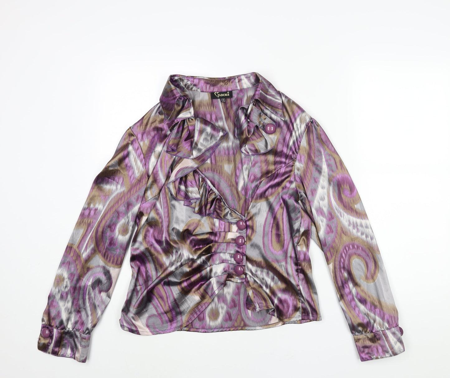 J'adore Womens Purple Geometric Polyester Basic Blouse Size 14 V-Neck - Frill
