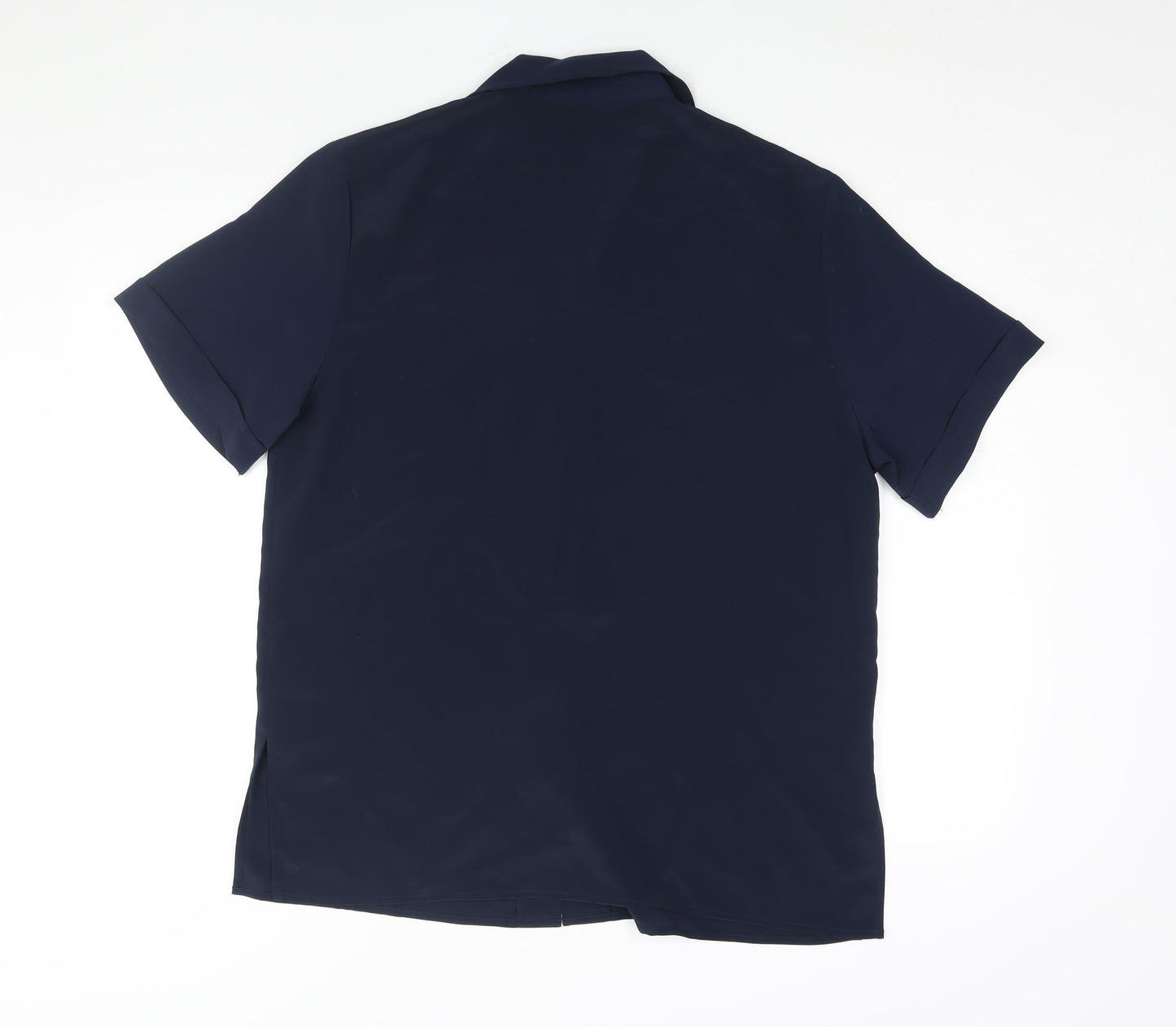 Janique Womens Blue Polyester Basic Button-Up Size L Collared - Pockets