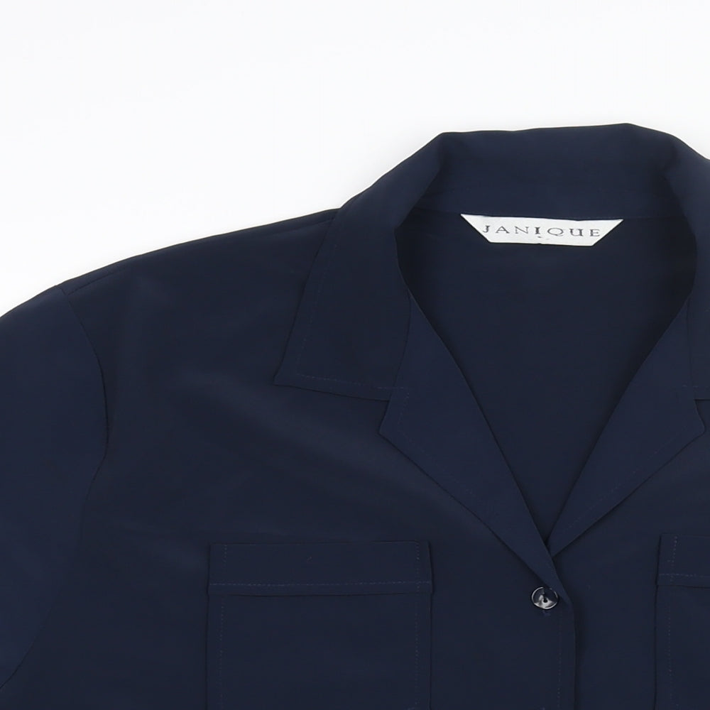Janique Womens Blue Polyester Basic Button-Up Size L Collared - Pockets