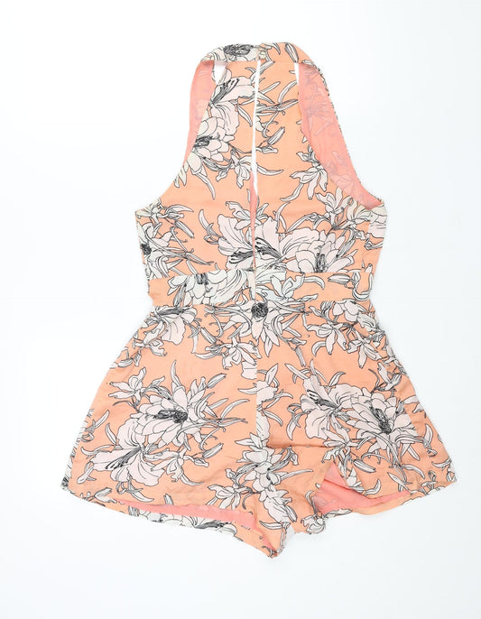 Mint Vanilla Womens Pink Floral Polyester Playsuit One-Piece Size 10 Button