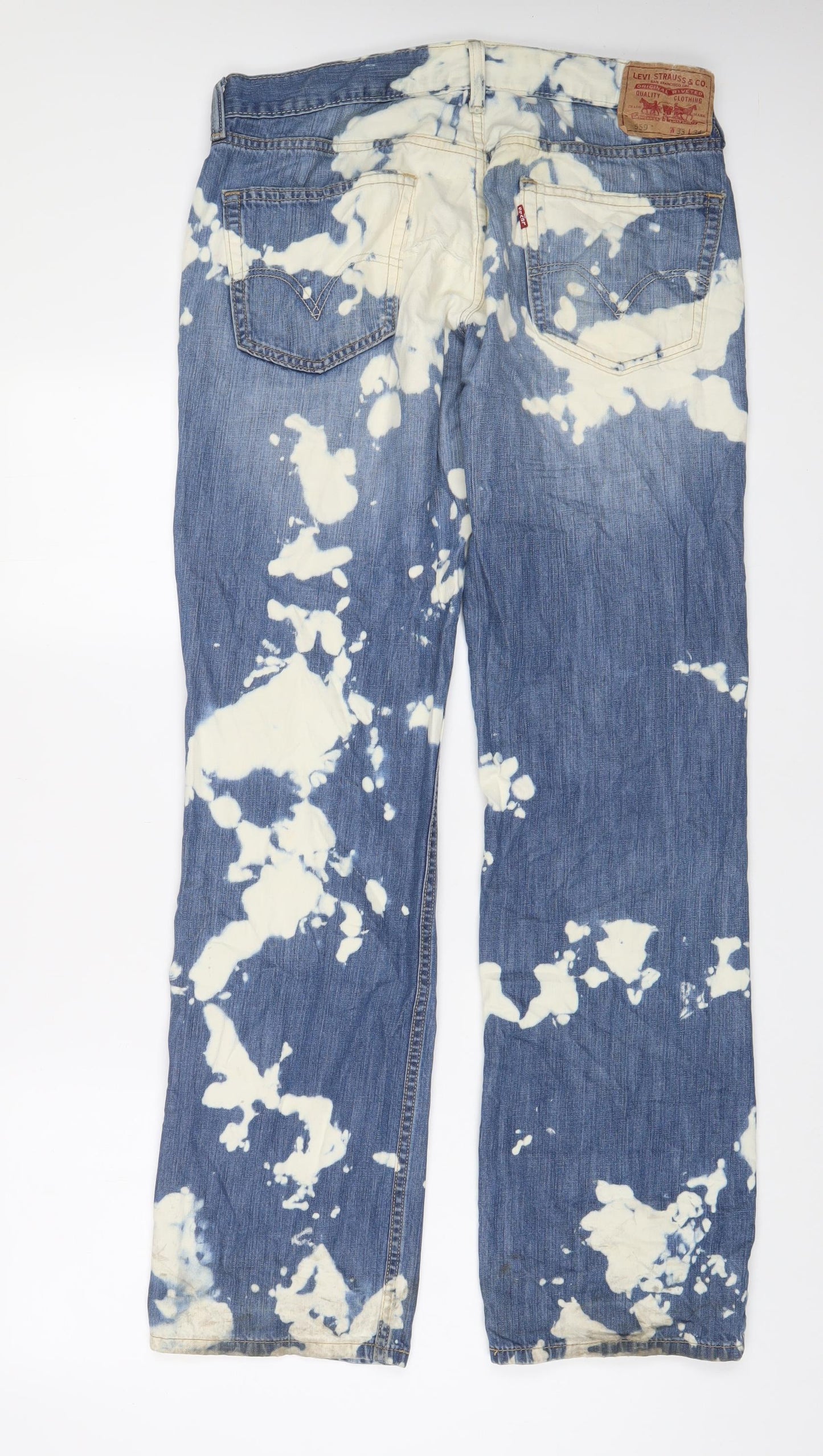 Levi's Mens Blue Geometric Cotton Straight Jeans Size 33 in L34 in Regular Zip