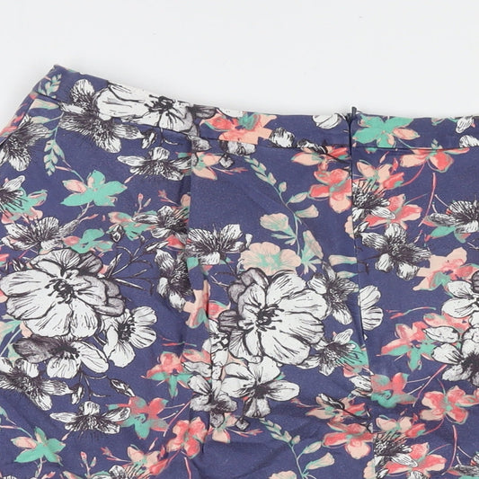 Monsoon Womens Blue Floral Cotton A-Line Skirt Size 14 Zip